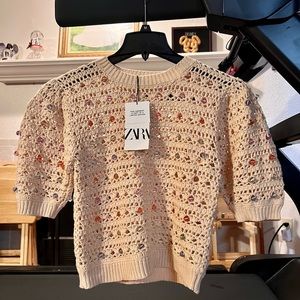 Zara Crochet Beaded Limited Edition Knit Sweater